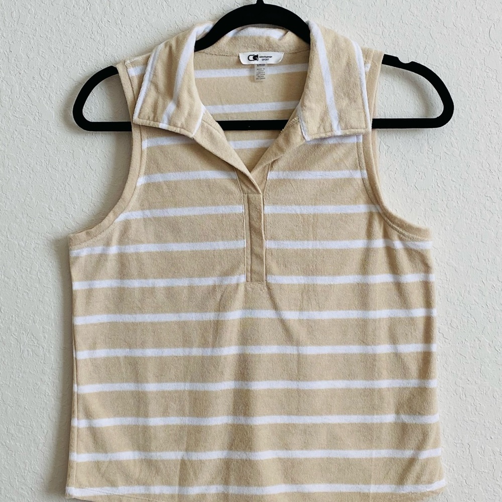 Cable & Gauge Sport Sleeveless Collard Top . Size S/P Cream & White Stripes NWOT